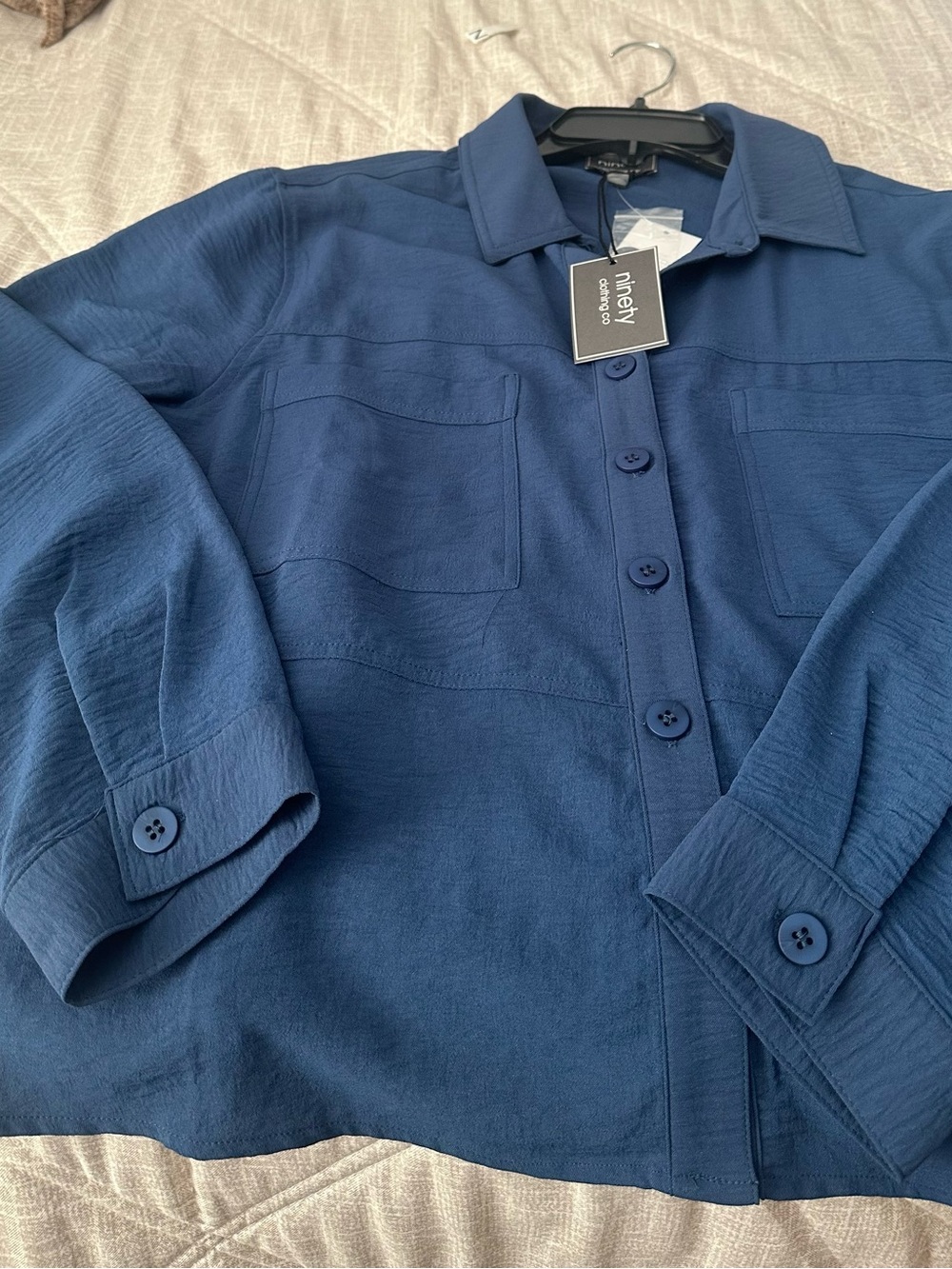 Woman’s  Long-Sleeve Button Front Shirt - Blue - Picture 2 of 3